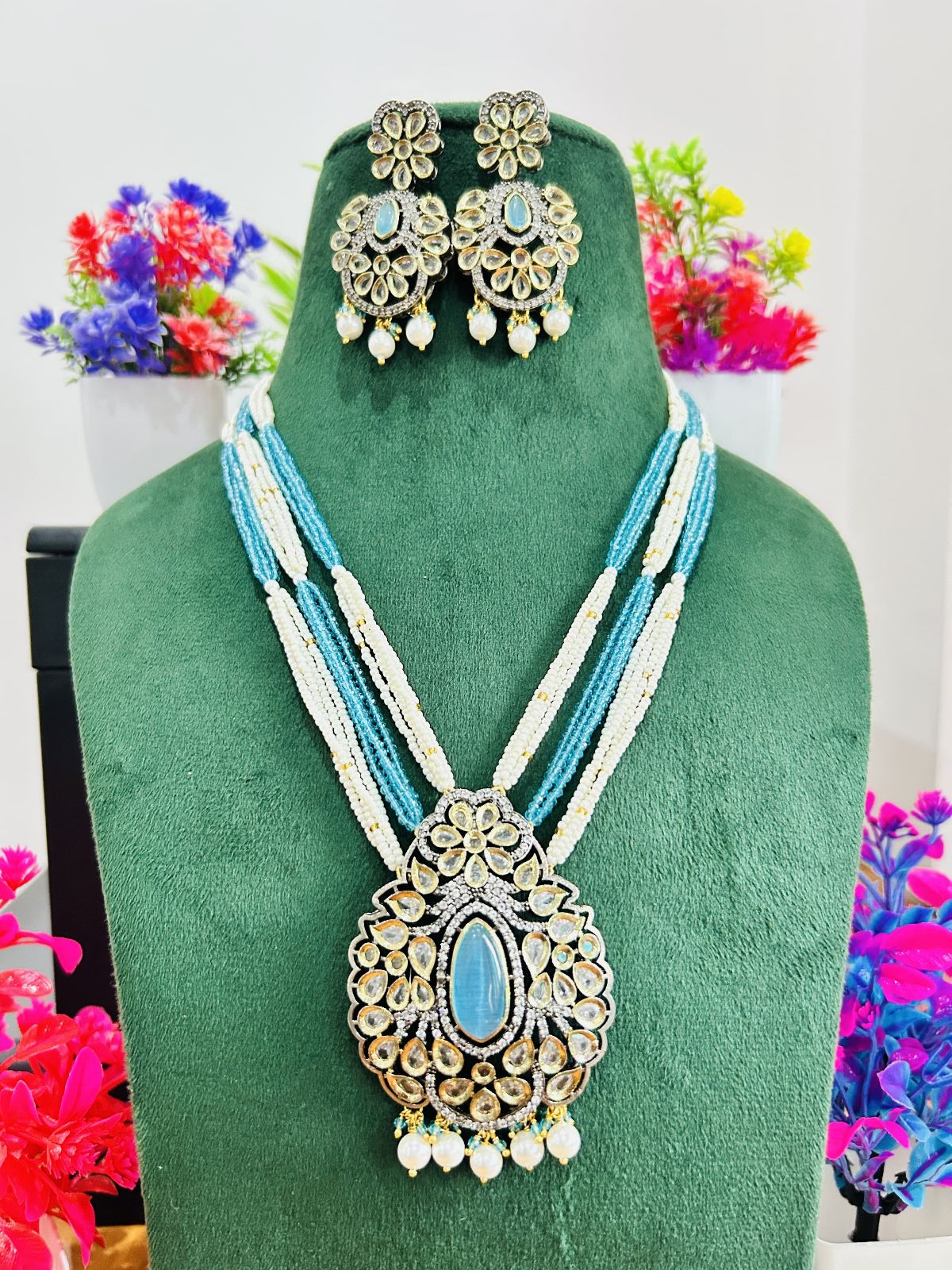 Jadau Kundan Necklace Set (Beads)