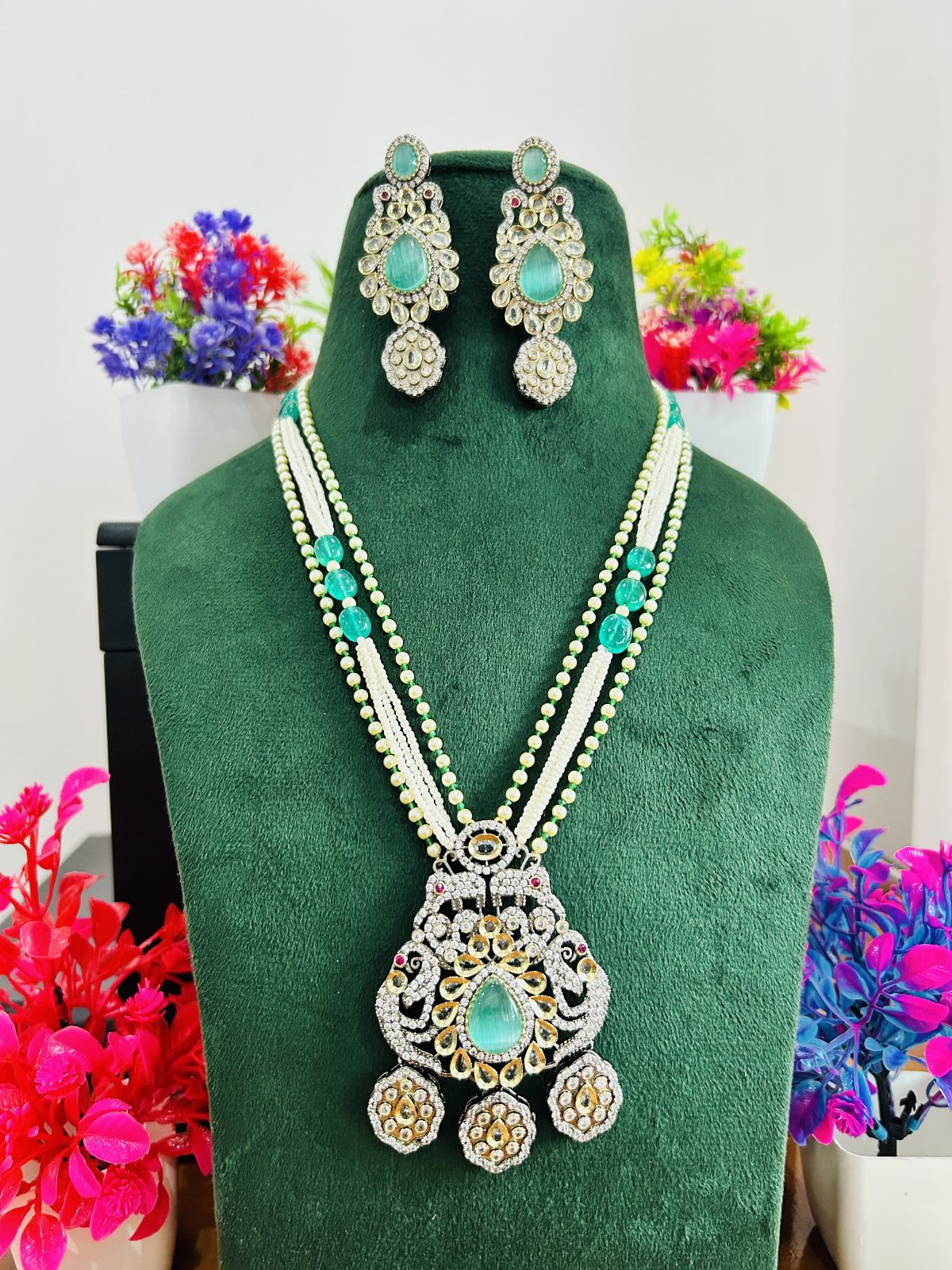 Jadau Kundan Necklace Set (Beads)