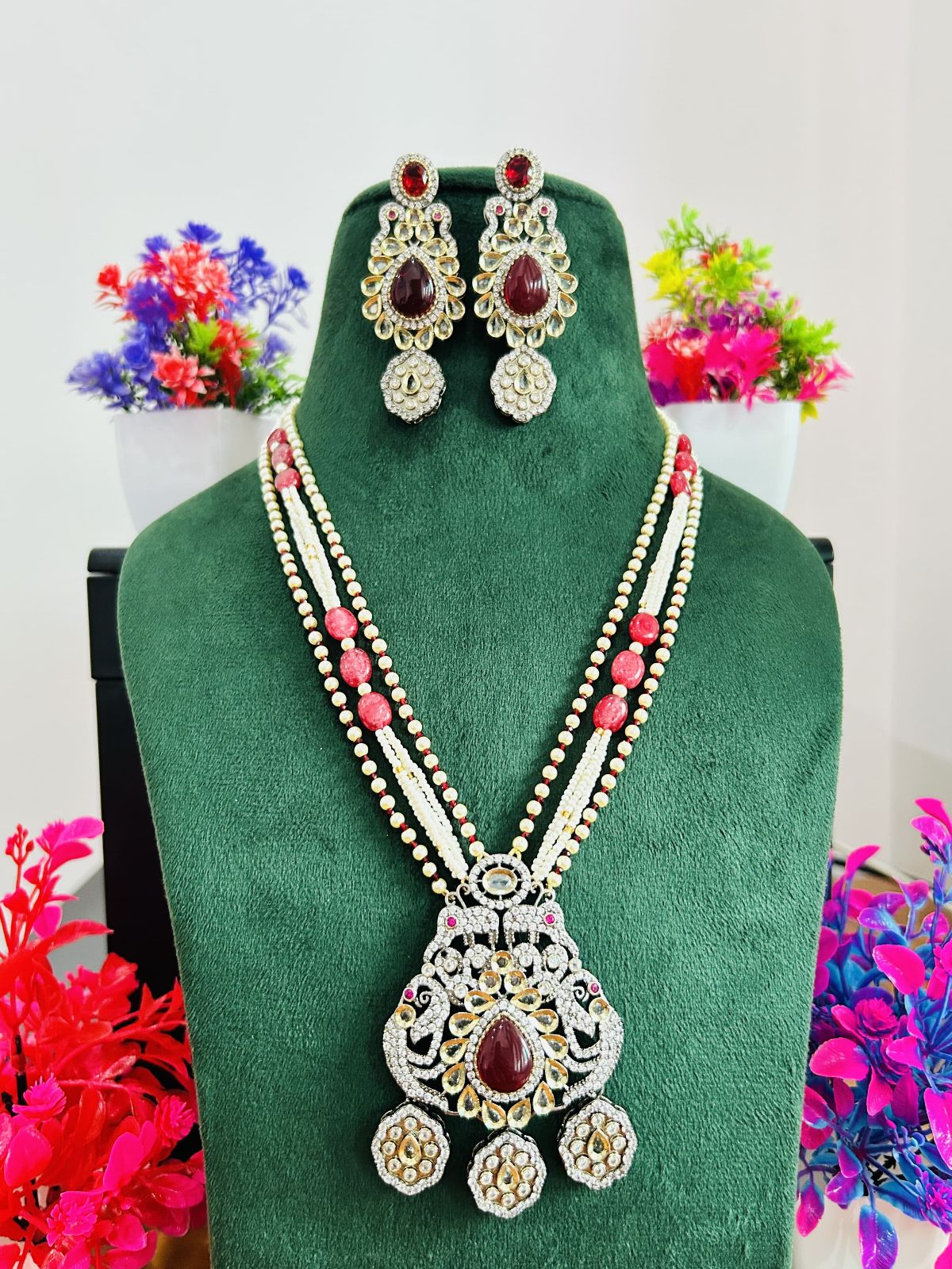 Jadau Kundan Necklace Set (Beads)