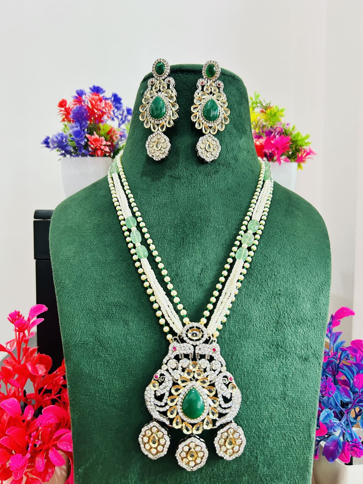 Jadau Kundan Necklace Set (Beads)
