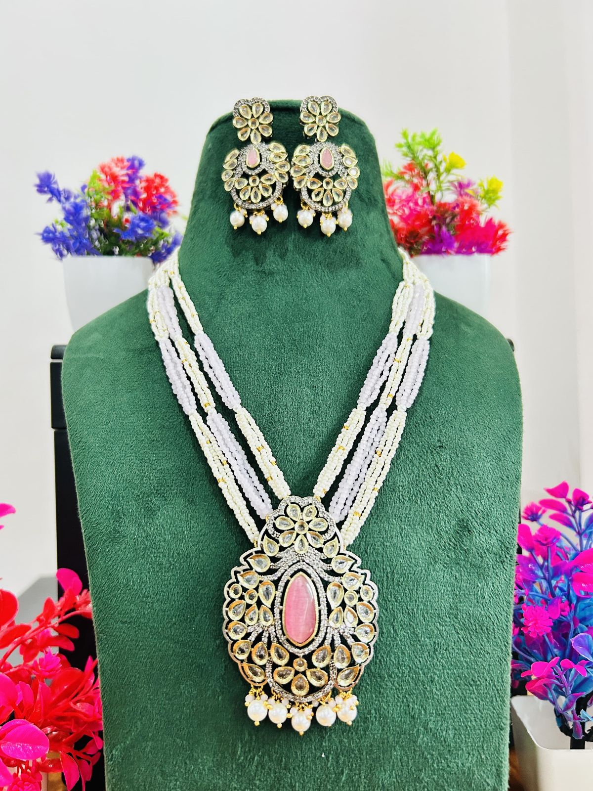 Jadau Kundan Necklace Set (Beads)