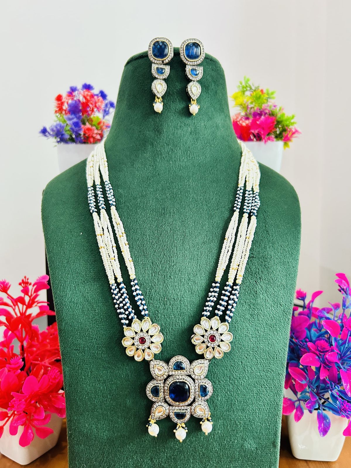 Jadau Kundan Necklace Set (Beads)