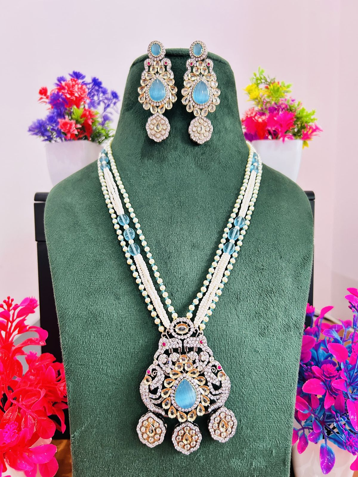 Jadau Kundan Necklace Set (Beads)