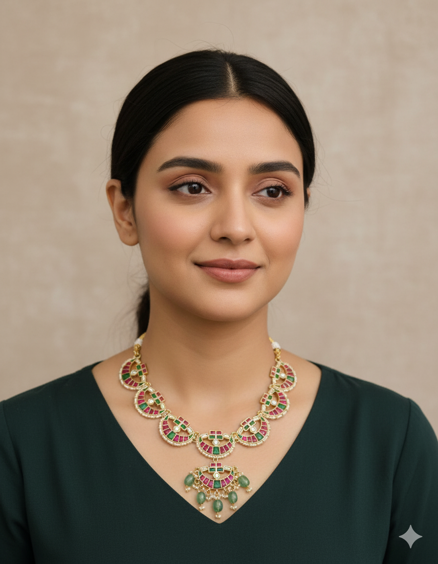 gold plated jadau kundan stone and pearls necklace set