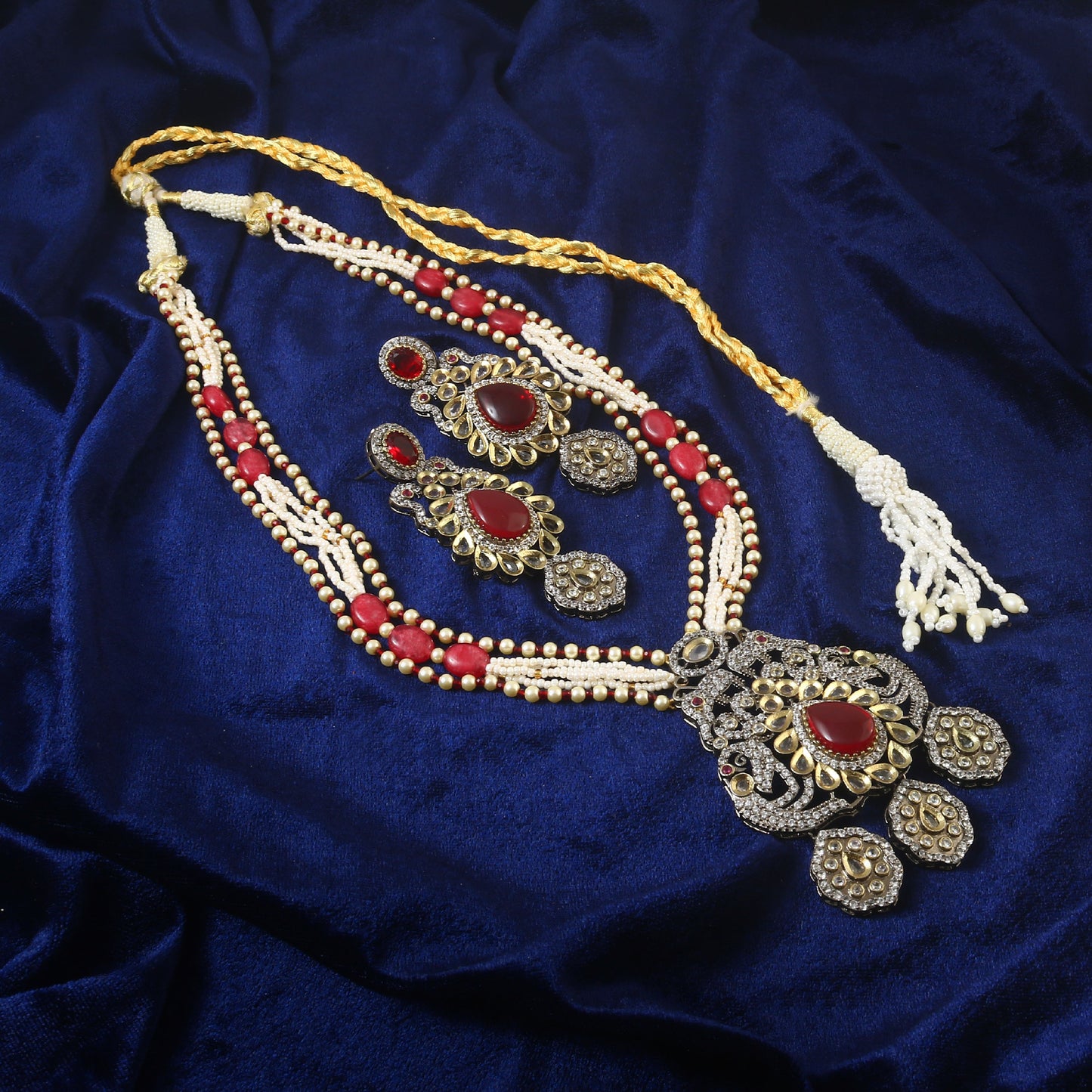 Jadau Kundan Necklace Set (Beads)