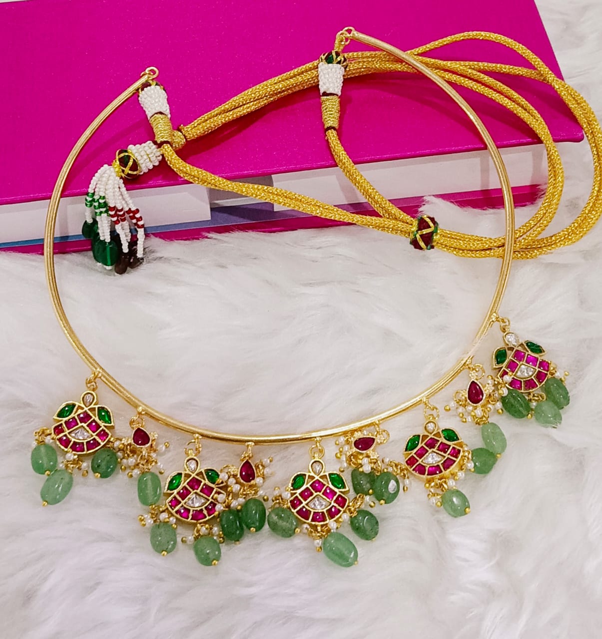 Pearl Drops Jadau Hasli choker South india jewels