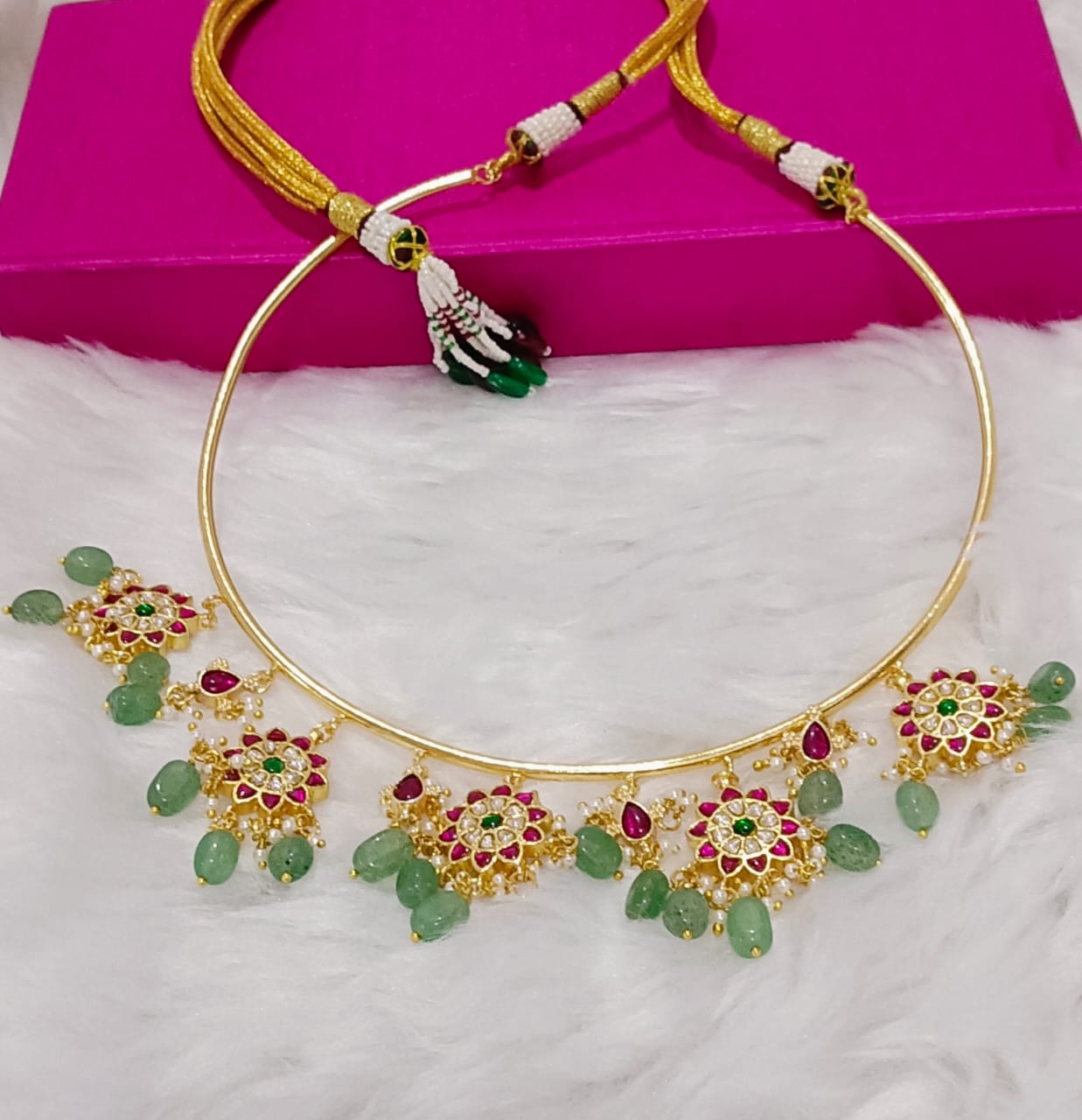 Pearl Drops Jadau Hasli choker South india jewels