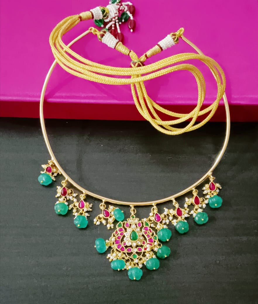 Pearl Drops Jadau Hasli choker South india jewels