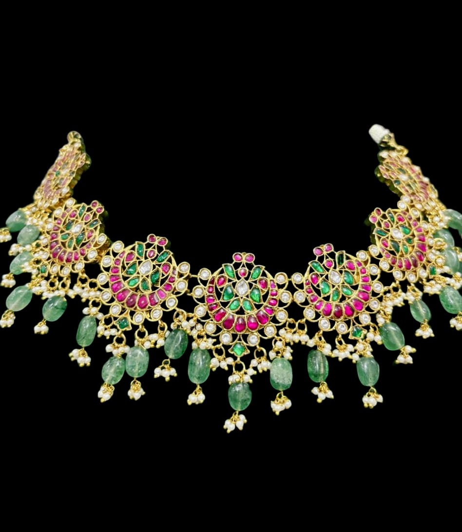 gold plated jadau kundan stone and pearls necklace set