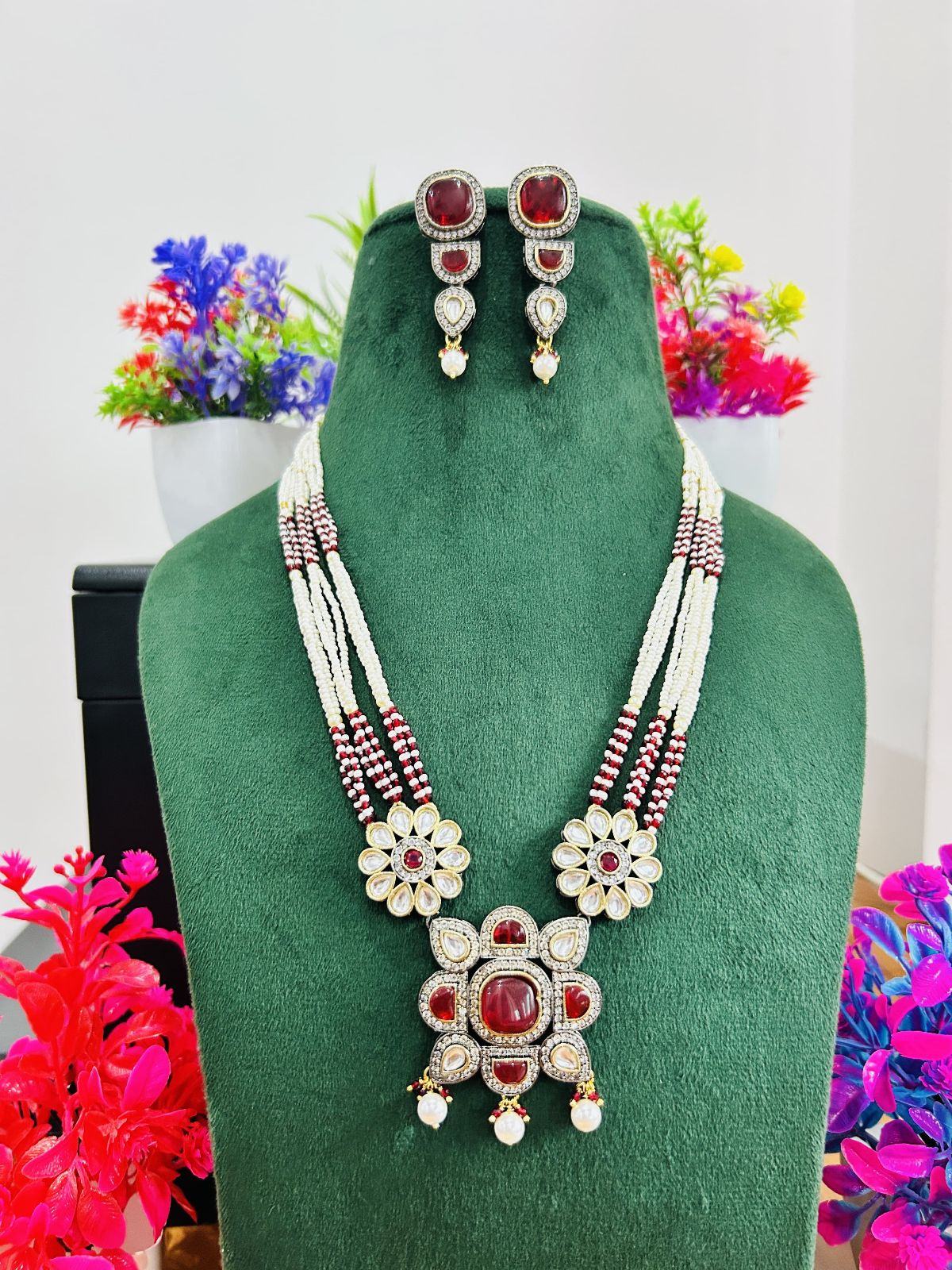 Jadau Kundan Necklace Set (Beads)