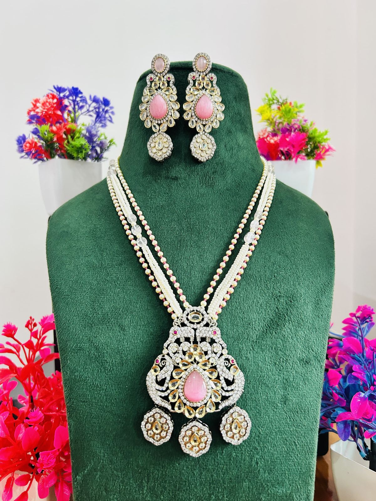 Jadau Kundan Necklace Set (Beads)