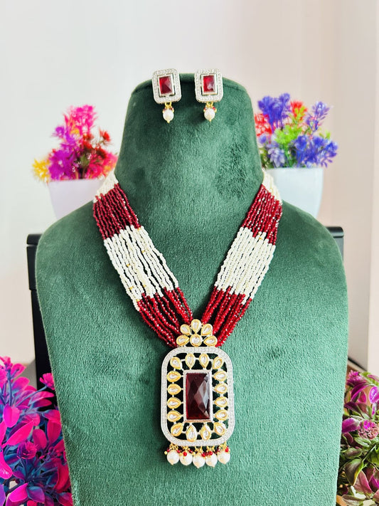 Jadau Kundan Necklace Set (Beads)
