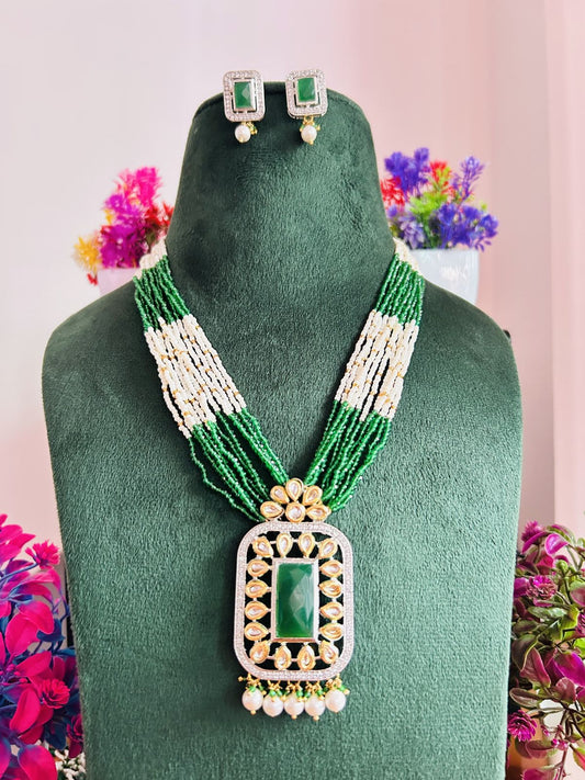 Jadau Kundan Necklace Set (Beads)