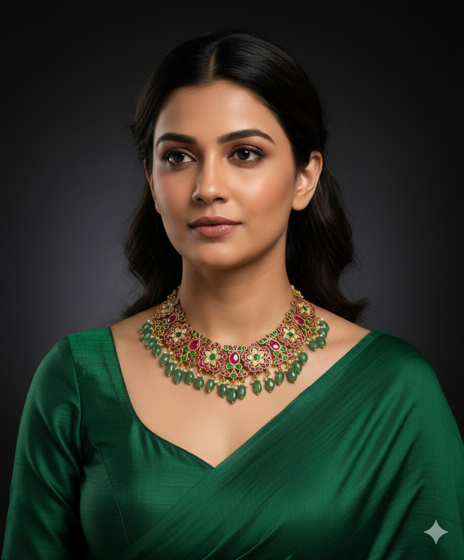 gold plated jadau kundan stone and pearls necklace set