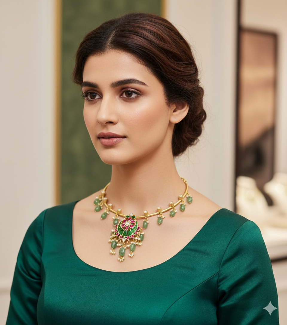 BUY Kundan Jadau Choker Hasli With pearl drops nithilah
