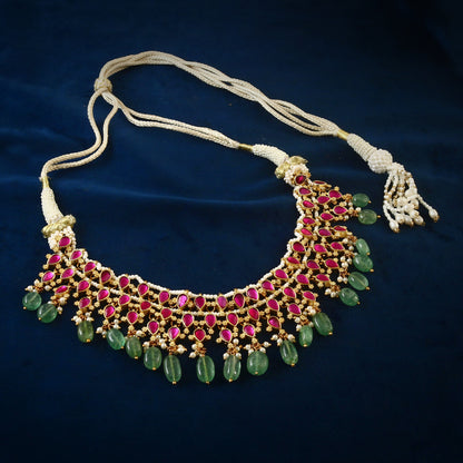 Jadau Kundan Necklace (Green Pearl)