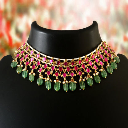 Jadau Kundan Necklace (Green Pearl)