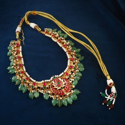 jadau kundan Ruby Emerald real kempu Bridal Necklace south