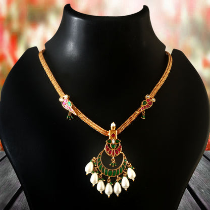 Matte Gold South Indian Temple chain pendant Necklace set