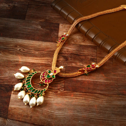 Matte Gold South Indian Temple chain pendant Necklace set