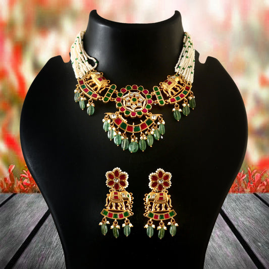 Jewel Plalace Trendy Gold Plated Heavy Pearls kemps Necklace set
