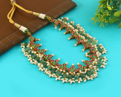 Jadau Kundan Necklace Set is beautifully handcrafted with premium Kundan stones in a classic Jadau setting. Inspired by the royal