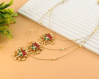 Jadau Kundan Necklace Set is beautifully handcrafted with premium Kundan stones in a classic Jadau setting. Inspired by the royal