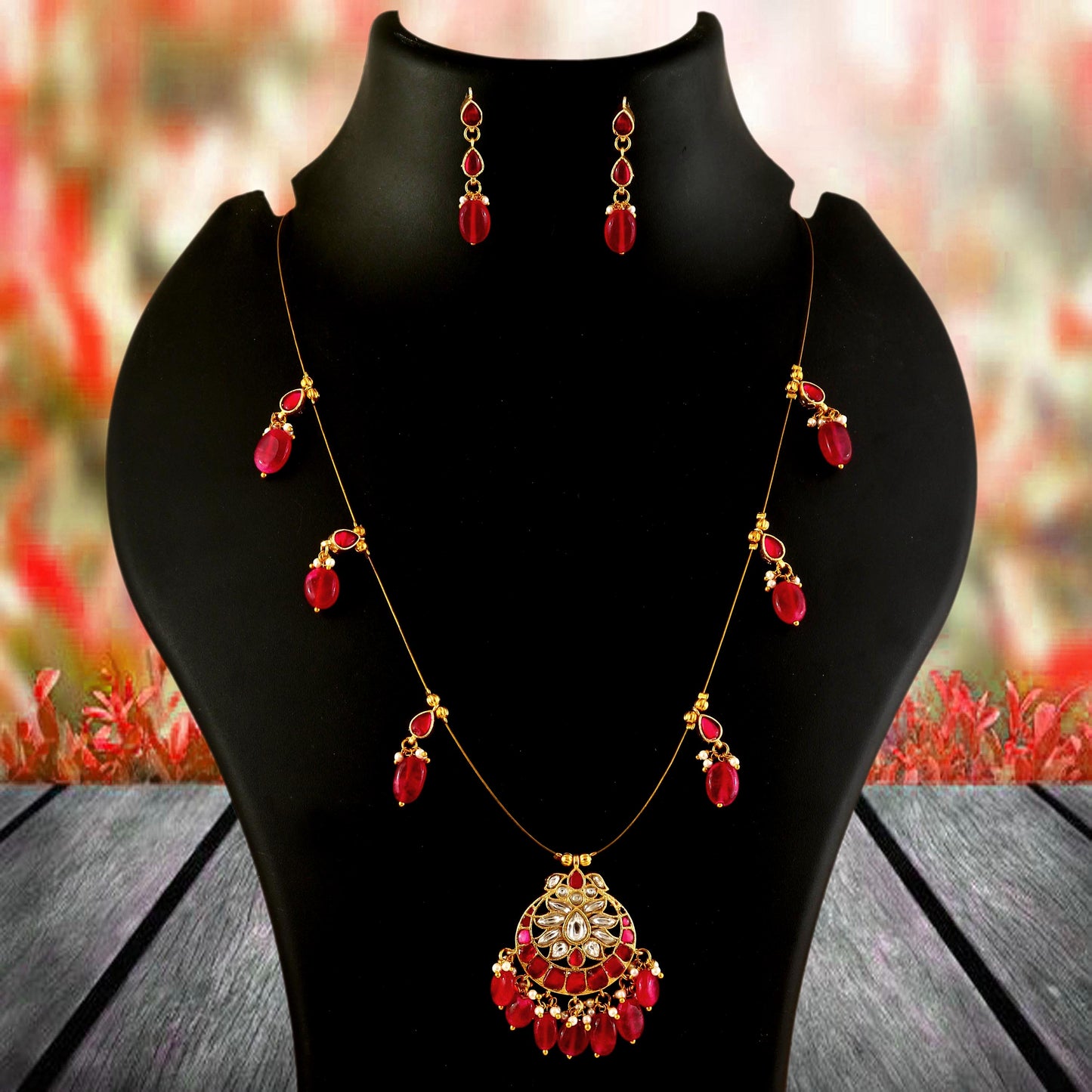 Jadau Kundan Necklace Set is beautifully handcrafted with premium Kundan stones in a classic Jadau setting. Inspired by the royal