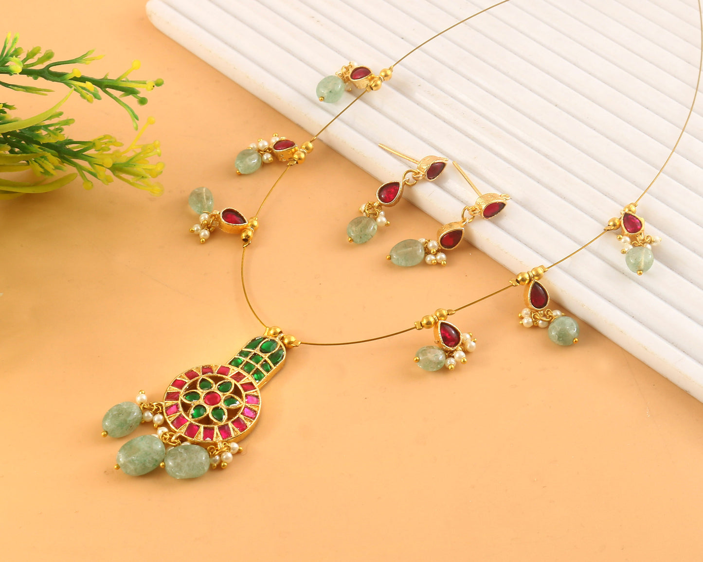 Jadau Kundan Necklace Set is beautifully handcrafted with premium