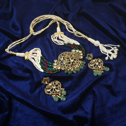 Jadau Kundan Necklace Set (Beads)