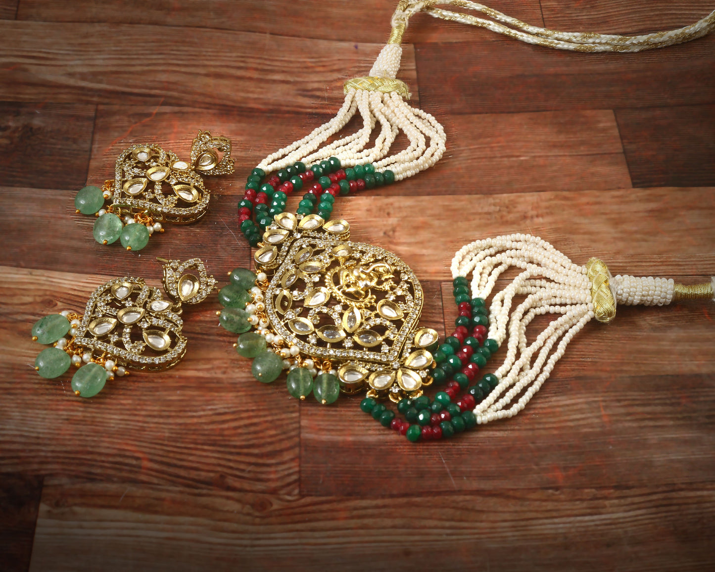 Jadau Kundan Necklace Set (Beads)