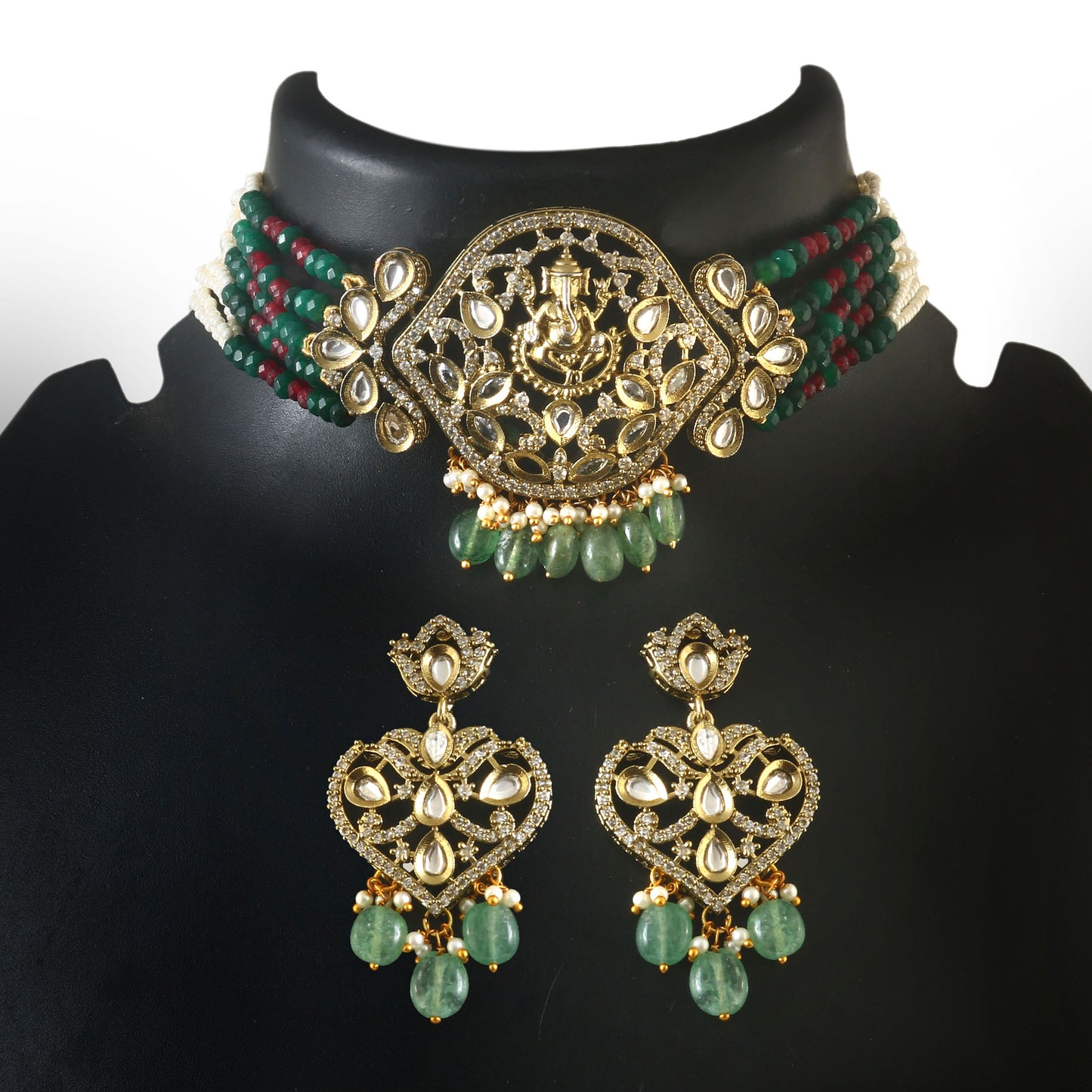 Jadau Kundan Necklace Set (Beads)