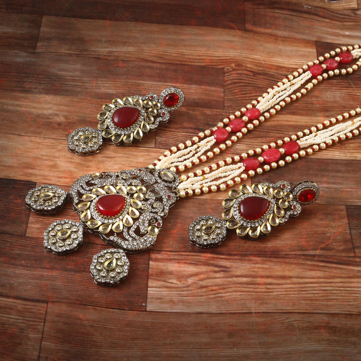 Jadau Kundan Necklace Set (Beads)