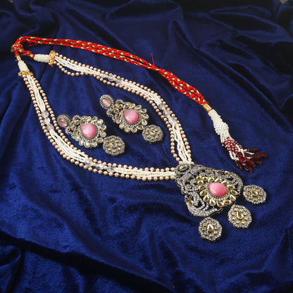 Jadau Kundan Necklace Set (Beads)
