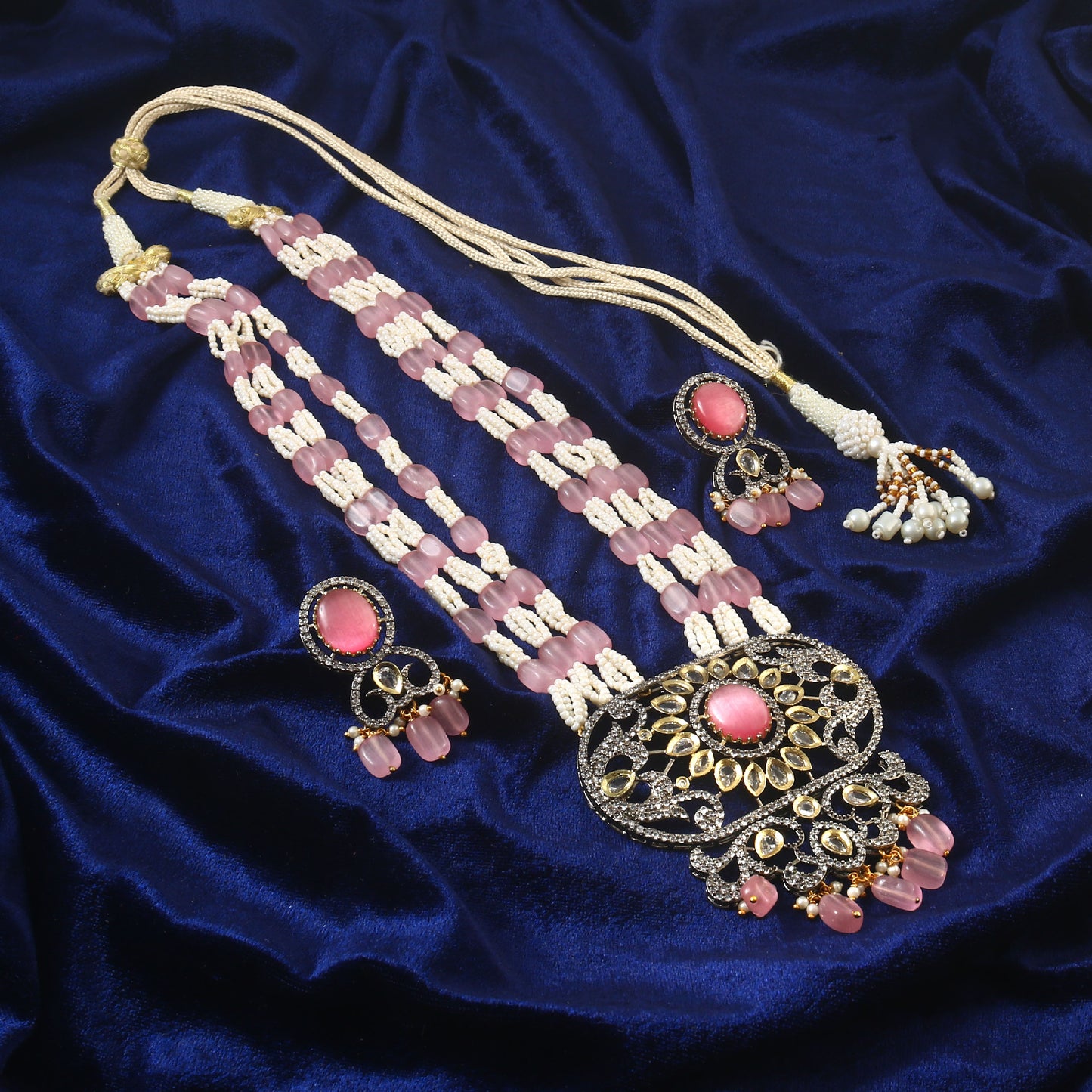 Jadau Kundan Necklace Set (Beads)