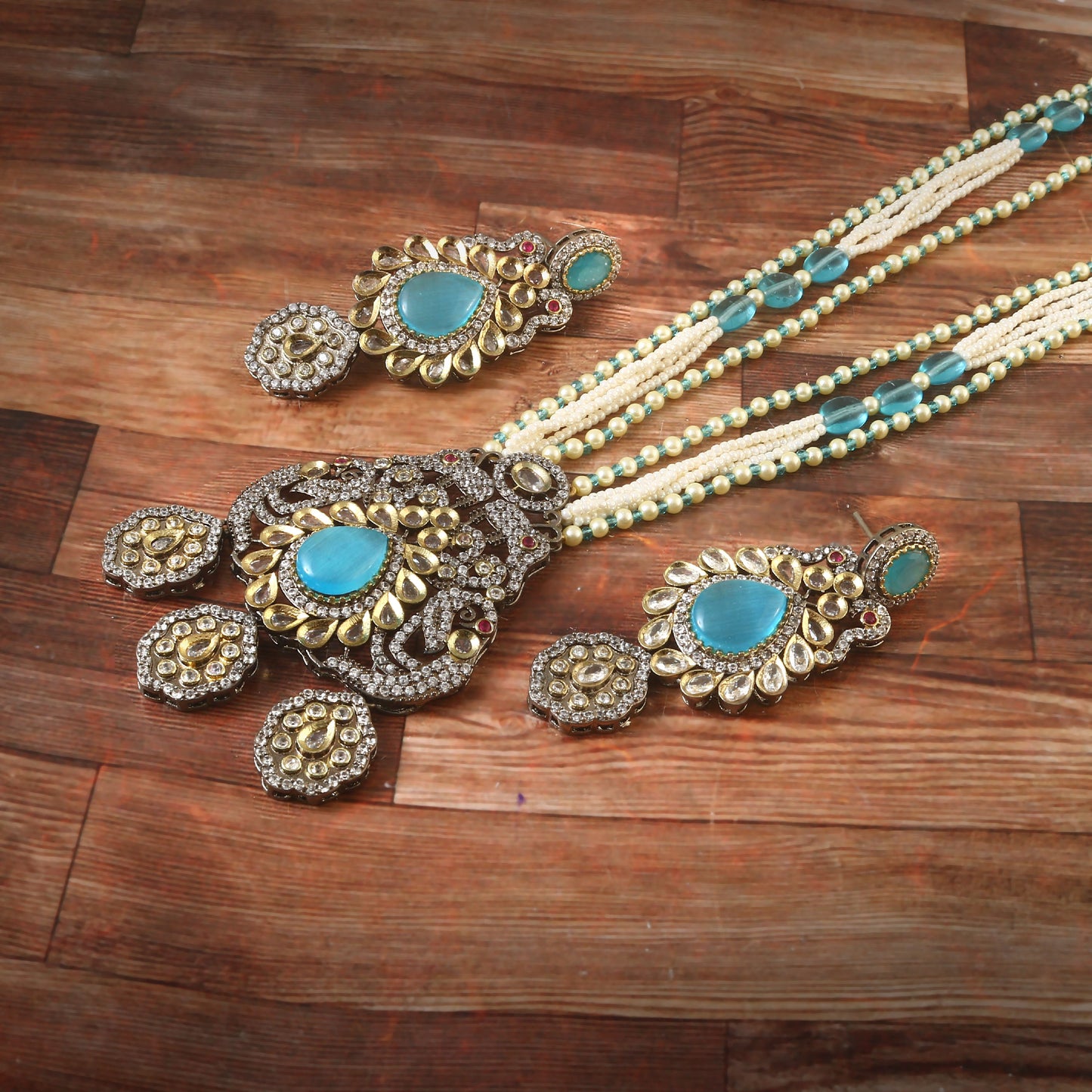 Jadau Kundan Necklace Set (Beads)