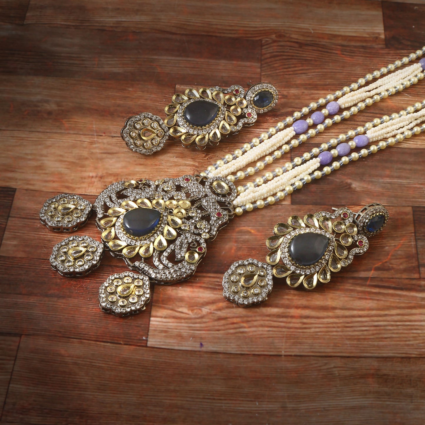 Jadau Kundan Necklace Set (Beads)