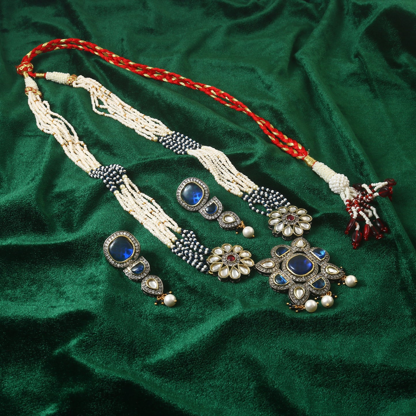 Jadau Kundan Necklace Set (Beads)