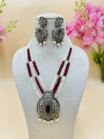 Jadau Kundan Necklase Set (Beads)