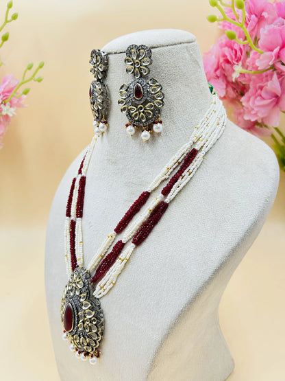 Jadau Kundan Necklase Set (Beads)