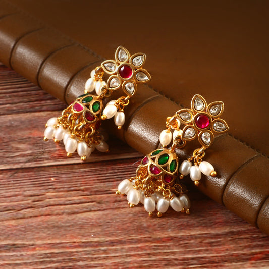 One Gram 1 gm Gold coated traditionl ethnic daily party wear stud jumki
