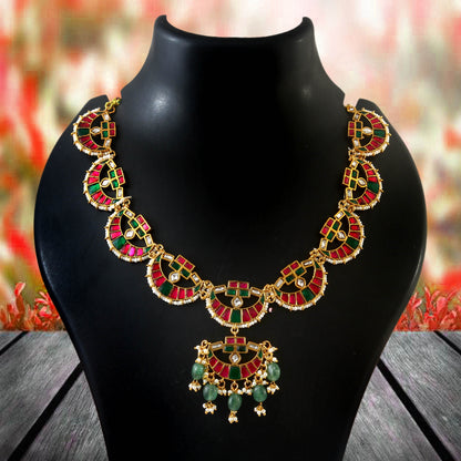 gold plated jadau kundan stone and pearls necklace set