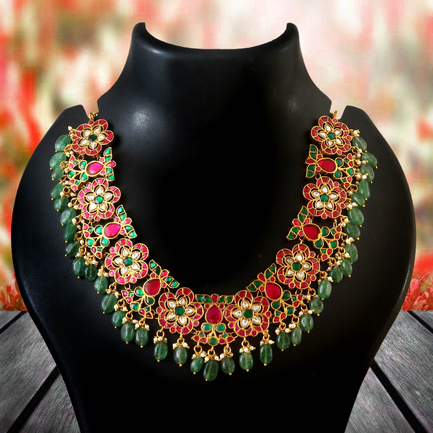 gold plated jadau kundan stone and pearls necklace set