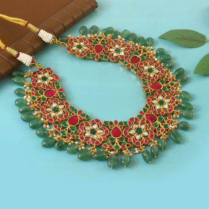 gold plated jadau kundan stone and pearls necklace set