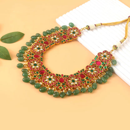 gold plated jadau kundan stone and pearls necklace set
