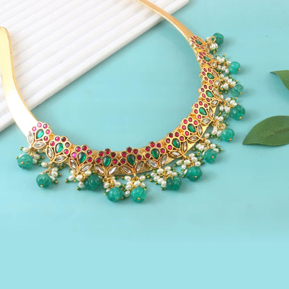 Pearl Drops Jadau Hasli choker South india jewels