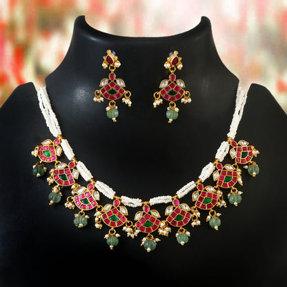jadau kundan Necklace with Emerald bead Accents set