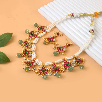 jadau kundan Necklace with Emerald bead Accents set