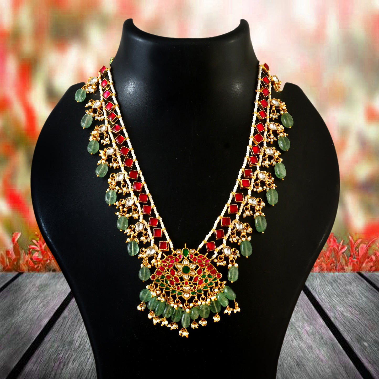 Jadau Green Chandbali Necklace With Necklace Set