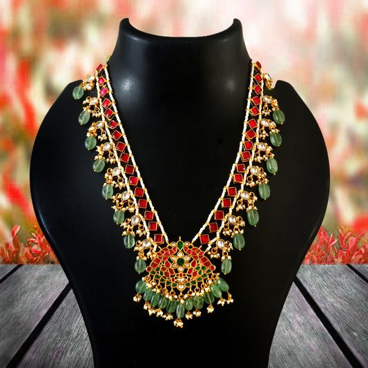 Jadau Green Chandbali Necklace With Necklace Set